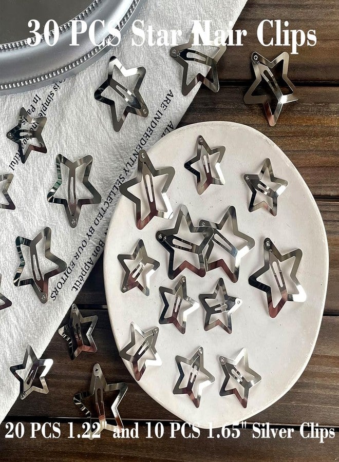 Seneeel 30 PCS Star Hair Clips,20PCS 1.22"Star Hair Clip and 10 PCS 1.65"Star Hair Clips Snap Star Hair Accessories Non Slip Star Clips for Girls Women Y2K Accessories Silver Metal Hair Clips - Image 3