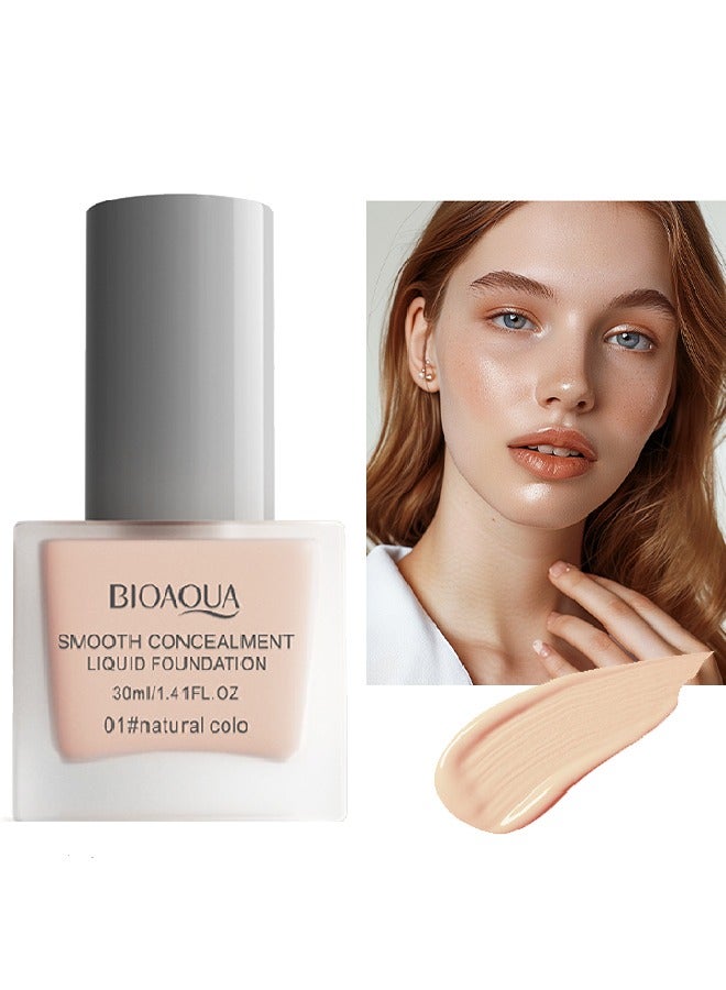 BIOAOUA Smooth Concealment Liquid Foundation-Matte Non-Porous Foundation, Oil Control Foundation, Coverage Foundation 30ml (#01 Natural colo) - Image 1