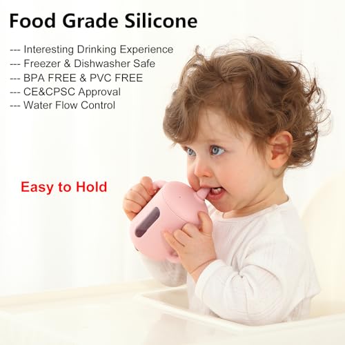 Seposeve 2 Pack Silicone Sippy Cups, Leak-Proof Baby Straw Cup for 6-12 Months, Spill Proof Toddler Cup with Straw 1-3 Years, with Capacity Marking, Non-slip Handle, Flow Control, 6 oz, Purple Pink - Image 3