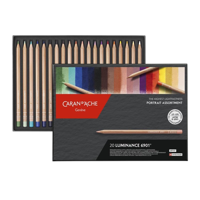 Caran d'Ache أقلام تلوين كاران د'اش 6901 لومننس مجموعة بورتريه 20 لون، متعدد الألوان، 26 × 19 × 2 سم. - Image 1