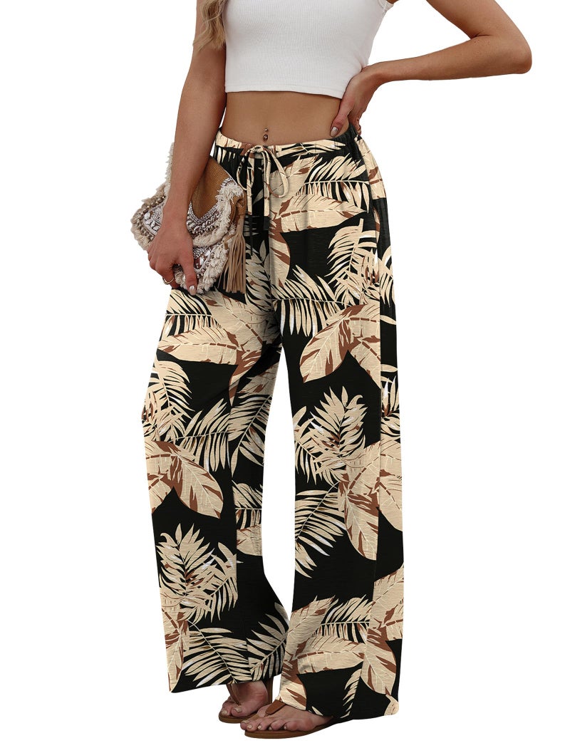 Sampeel Beach Vacation Clothes for Women Palazzo Wide Leg Pants Woman Tropical Vacation Outfits Travel Cruise Fashion Clothing Spring Summer Outfits 2026 Black M - Image 4