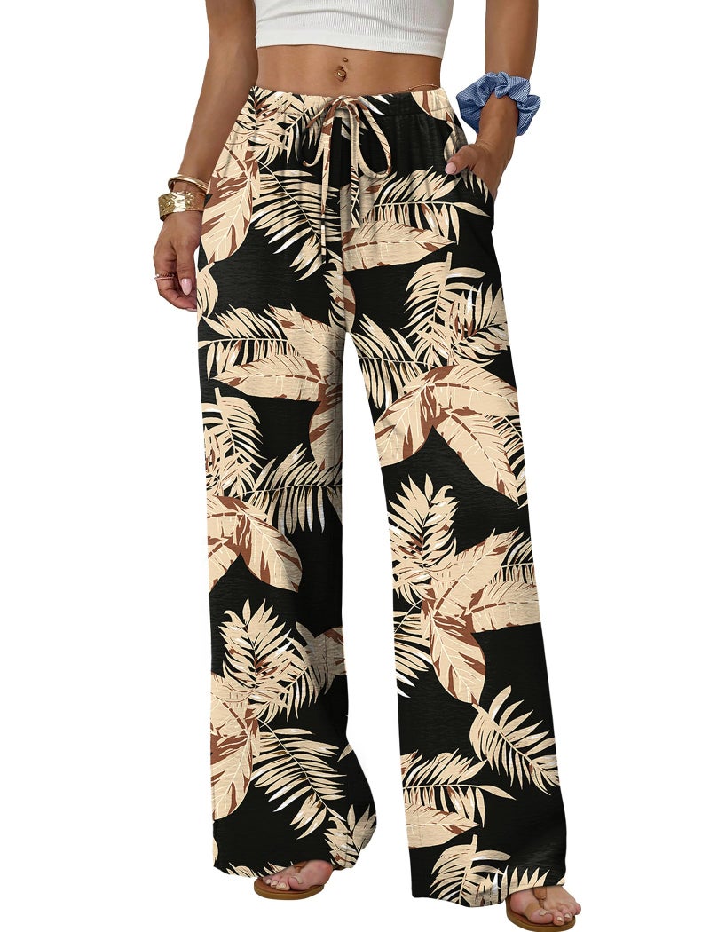 Sampeel Beach Vacation Clothes for Women Palazzo Wide Leg Pants Woman Tropical Vacation Outfits Travel Cruise Fashion Clothing Spring Summer Outfits 2026 Black M - Image 1