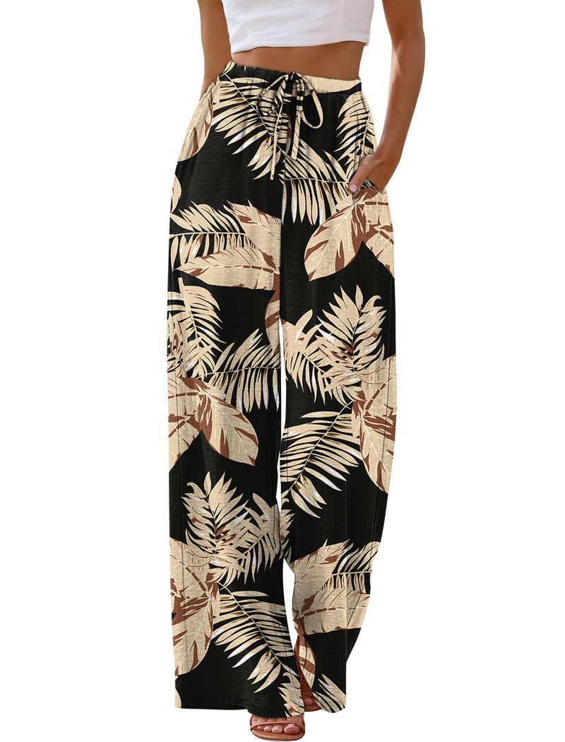 Sampeel Beach Vacation Clothes for Women Palazzo Wide Leg Pants Woman Tropical Vacation Outfits Travel Cruise Fashion Clothing Spring Summer Outfits 2026 Black M - Image 2