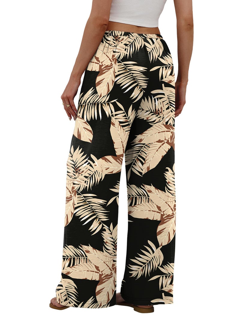 Sampeel Beach Vacation Clothes for Women Palazzo Wide Leg Pants Woman Tropical Vacation Outfits Travel Cruise Fashion Clothing Spring Summer Outfits 2026 Black M - Image 5