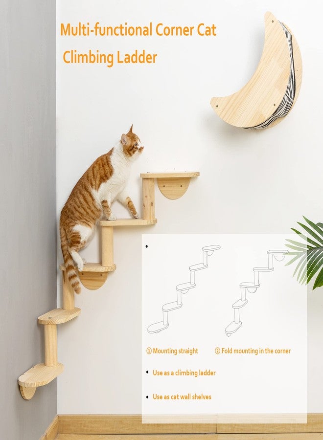 HAPYKITYS Cat Shelf for Wall Mount Hammock with 5-Levels Climbing Ladder Moon Cat Shelves and Perches for Activity Indoor Cats Wall Furniture(5-Levels Steps) - Image 3