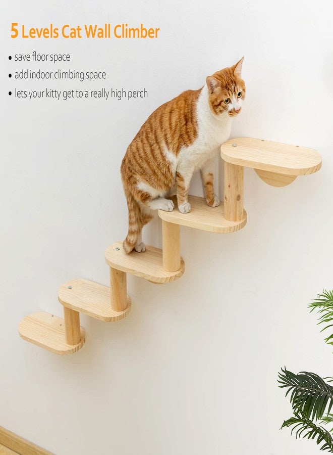 HAPYKITYS Cat Shelf for Wall Mount Hammock with 5-Levels Climbing Ladder Moon Cat Shelves and Perches for Activity Indoor Cats Wall Furniture(5-Levels Steps) - Image 5