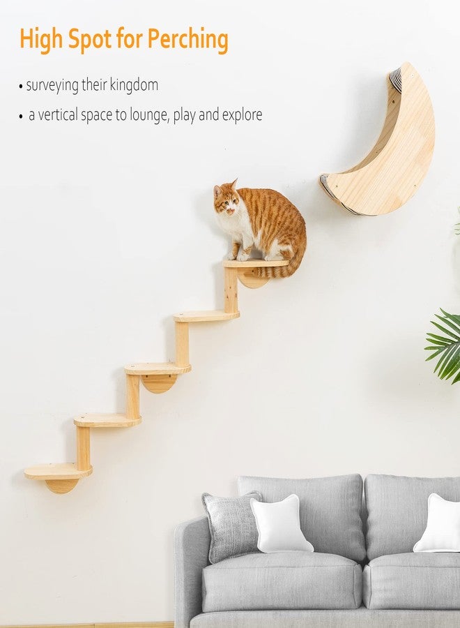 HAPYKITYS Cat Shelf for Wall Mount Hammock with 5-Levels Climbing Ladder Moon Cat Shelves and Perches for Activity Indoor Cats Wall Furniture(5-Levels Steps) - Image 4