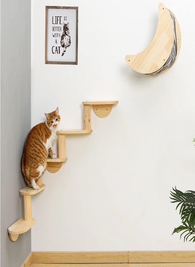 HAPYKITYS Cat Shelf for Wall Mount Hammock with 5-Levels Climbing Ladder Moon Cat Shelves and Perches for Activity Indoor Cats Wall Furniture(5-Levels Steps) - Image 1