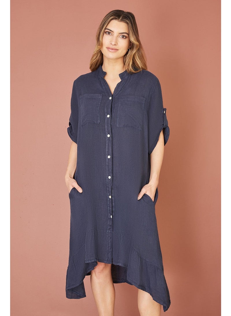 يامي فستان قميص كتان إيطالي بحافة مكشكشة - Image 3