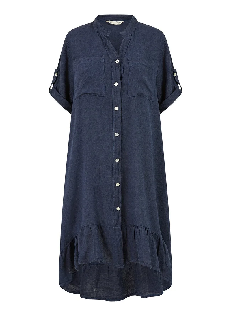 Yumi  Italian Linen Shirt Dress With Frill Hem for Women | Best Price UAE