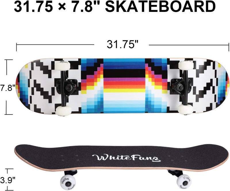 WhiteFang Skateboards for Beginners, Complete Skateboard 31 x 7.88, 7 Layer Canadian Maple Double Kick Concave Standard and Tricks Skateboards for Kids and Beginners - Image 2