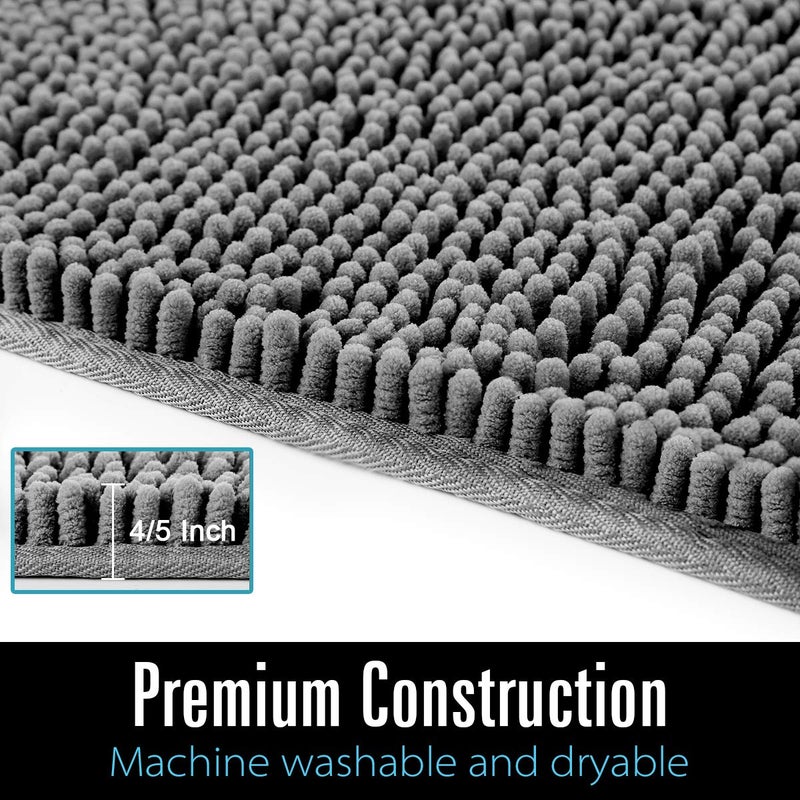 LOCHAS Luxury Bathroom Rug Shaggy Bath Mat 24 x 60 Inch, Washable Non Slip Bath Rugs for Bathroom Shower, Soft Plush Chenille Absorbent Carpets Mats, Gray - Image 2