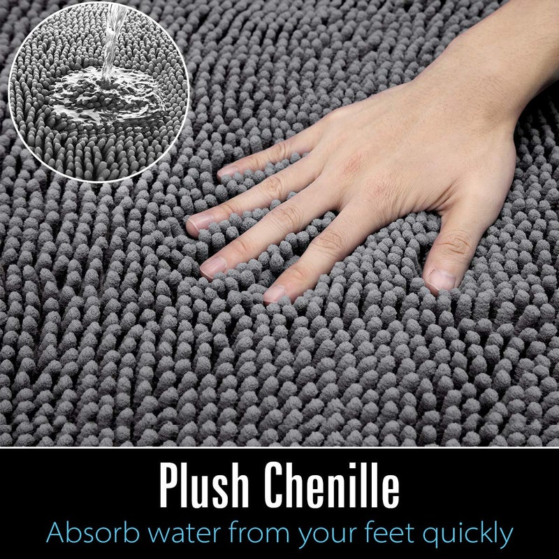 LOCHAS Luxury Bathroom Rug Shaggy Bath Mat 24 x 60 Inch, Washable Non Slip Bath Rugs for Bathroom Shower, Soft Plush Chenille Absorbent Carpets Mats, Gray - Image 3