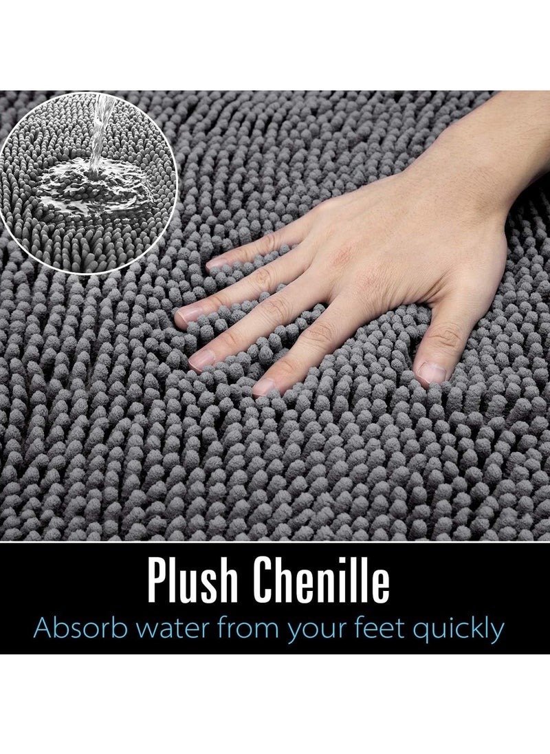 Generic - Luxury Bathroom Rug Shaggy Bath Mat 24 x 60 Inch, Washable Non Slip Bath Rugs for Bathroom Shower, Soft Plush Chenille Absorbent Carpets Mats, Gray - Image 1