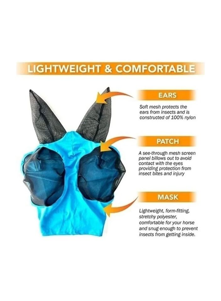 Generic 1-Piece Anti Mosquito Protect Horse Mask,Anti-Flyworms Breathable Mesh Horse Mask Riding Equestrian Equipment,Colour Blue - Image 3