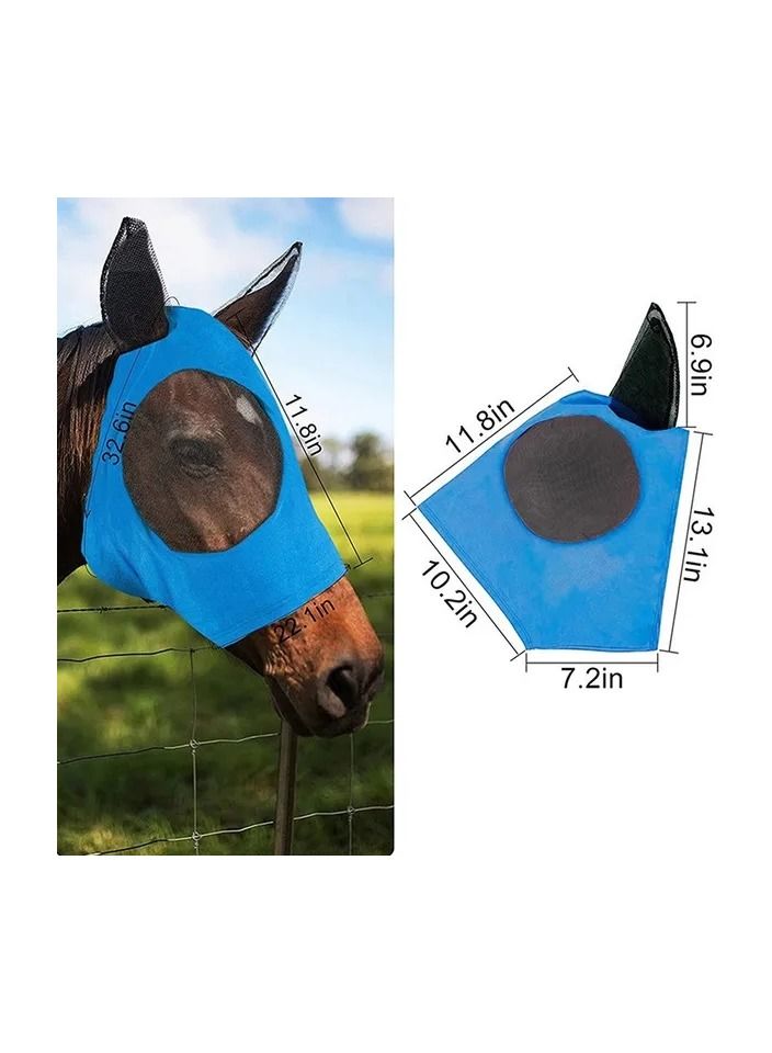 Generic 1-Piece Anti Mosquito Protect Horse Mask,Anti-Flyworms Breathable Mesh Horse Mask Riding Equestrian Equipment,Colour Blue - Image 4