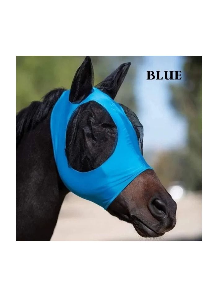 Generic 1-Piece Anti Mosquito Protect Horse Mask,Anti-Flyworms Breathable Mesh Horse Mask Riding Equestrian Equipment,Colour Blue - Image 5