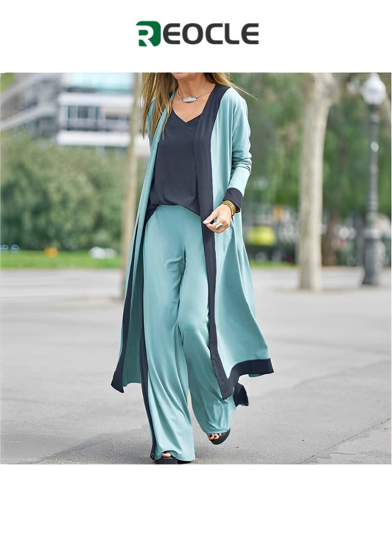 REOCLE Women's 3 Piece Outfit Lounge Set Sweatsuit V Neck Sleeveless Undershirt Tank & Long Sleeve Jacket & Loose Long Pants  - Image 1