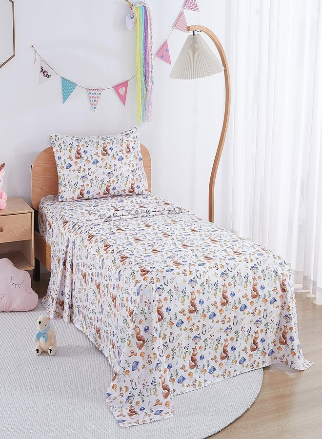lasoftan Kids Sheet Set Twin Size, Twin Sheet Set with Oil Squirrel Pattern，Breathable Silky Soft Microfiber Kids Fitted Sheet - Image 5