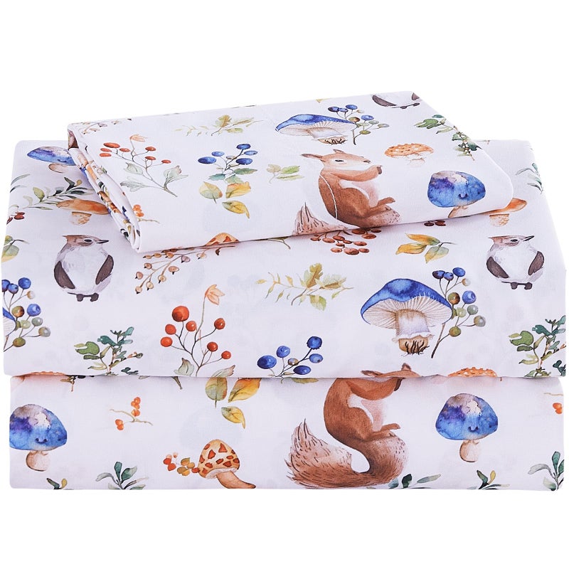 lasoftan Kids Sheet Set Twin Size, Twin Sheet Set with Oil Squirrel Pattern，Breathable Silky Soft Microfiber Kids Fitted Sheet - Image 1