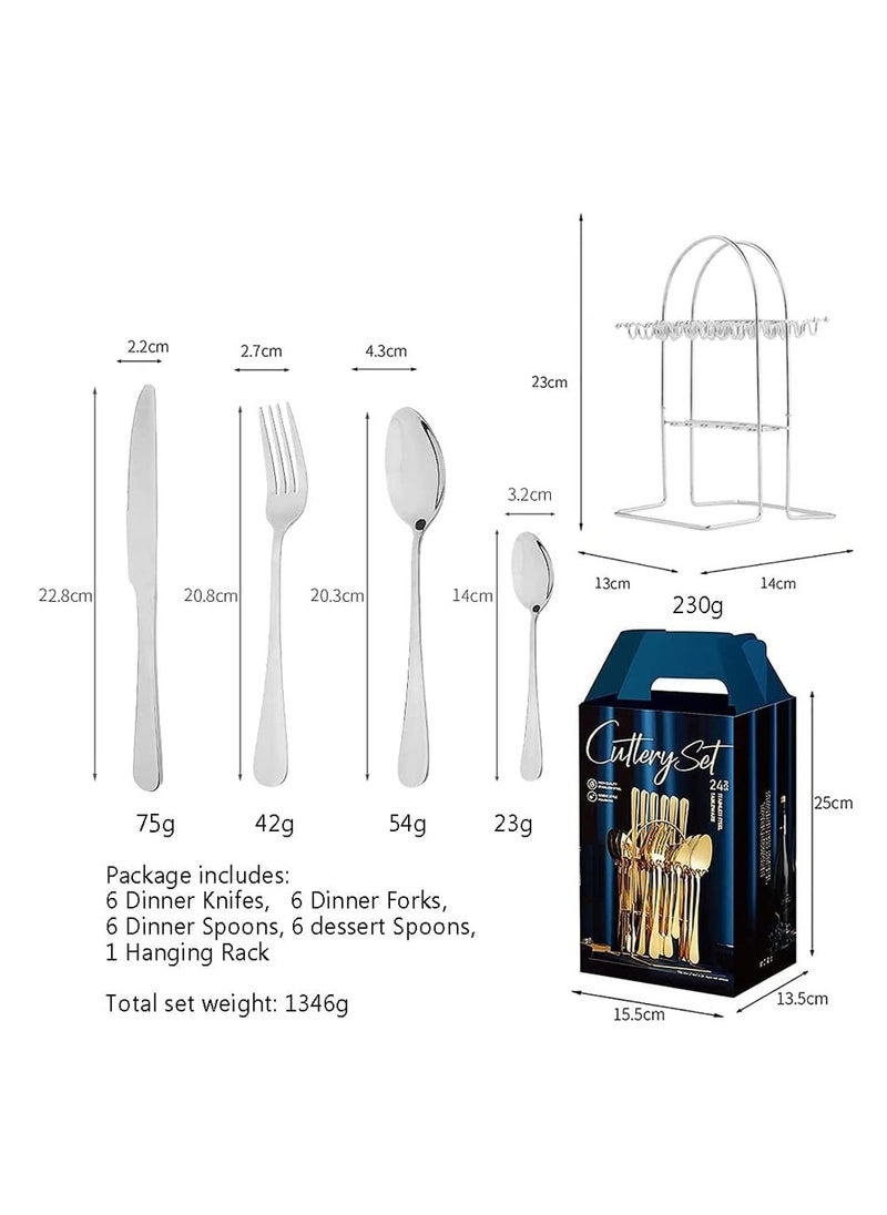 cosyinn - 24-Piece Stainless Steel Cutlery Set with Stand Silver - Image 1