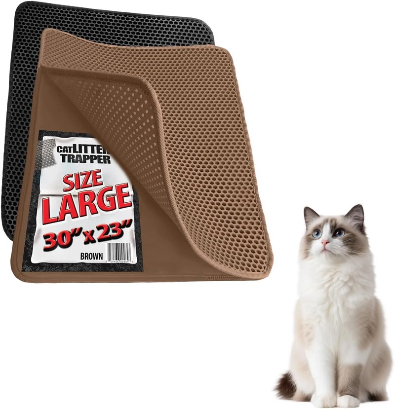 iPrimio Large Cat Litter Trapper Mat w/ Urine/Waterproof Layer - Larger Holes w/ Urine Puppy Pad Option - Cat Litter Mat, Light and Soft (Brown Color) - Image 1