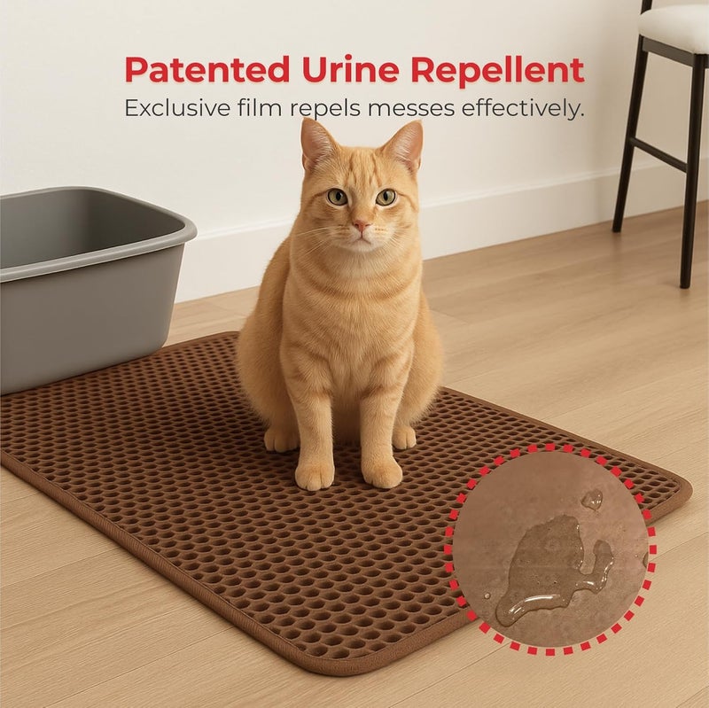 iPrimio Large Cat Litter Trapper Mat w/ Urine/Waterproof Layer - Larger Holes w/ Urine Puppy Pad Option - Cat Litter Mat, Light and Soft (Brown Color) - Image 5