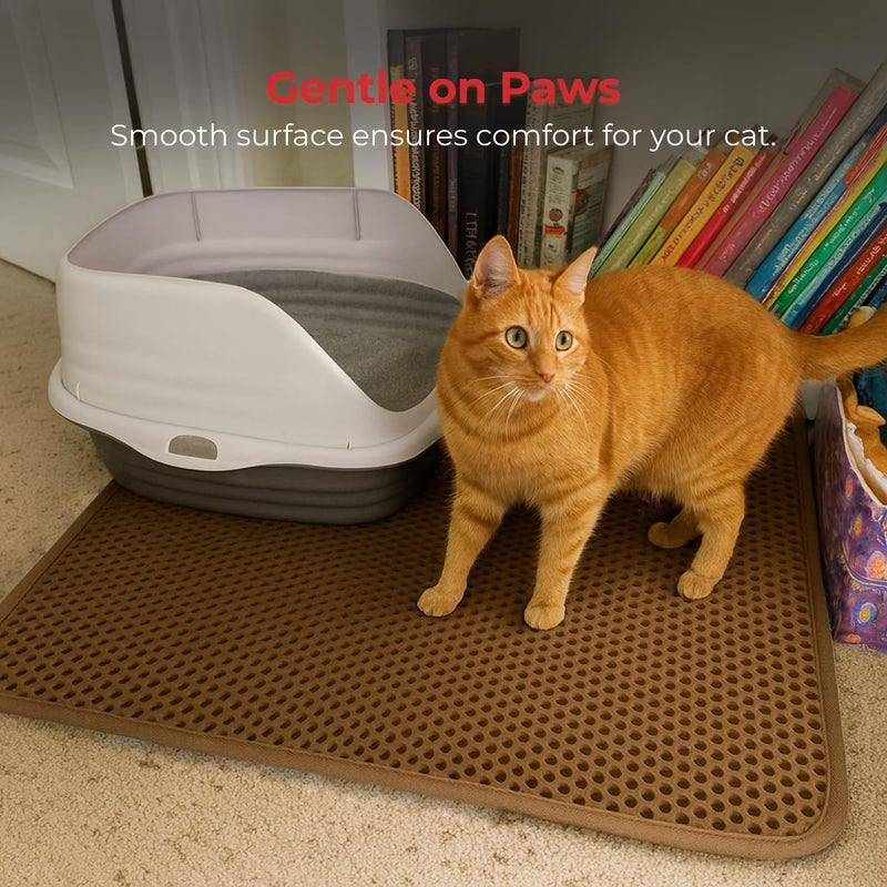 iPrimio Large Cat Litter Trapper Mat w/ Urine/Waterproof Layer - Larger Holes w/ Urine Puppy Pad Option - Cat Litter Mat, Light and Soft (Brown Color) - Image 4