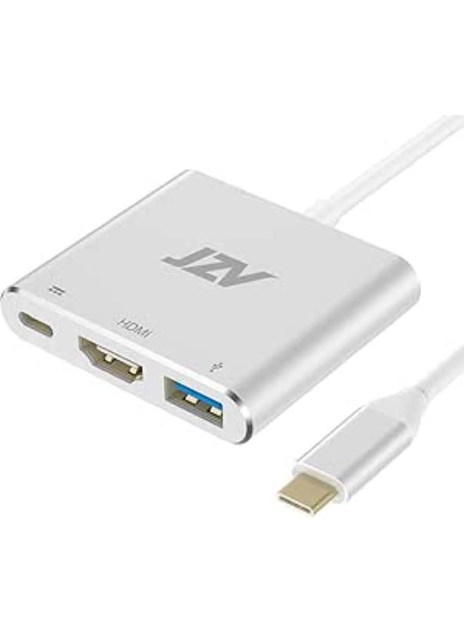 JZV HDMI to USB C,USB Type C HDMI Adapter MacBook pro Accessories USB C to HDMI Adapter with 4K HDMI USB 3.0 Port USB C Charging Port USBC hdmi Compatible for MacBook Pro MacBook Air iPad Pro 