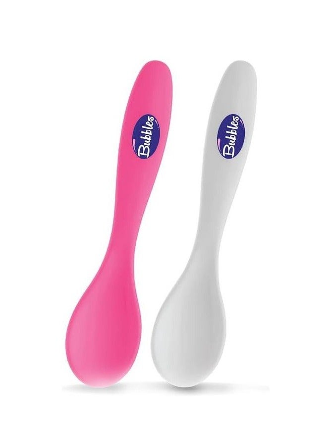 بابلز ملاعق تغذية للأطفال، عبوة من قطعتين، أبيض ووردي - Image 1