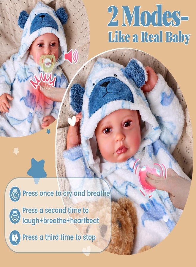 BABESIDE 20 Inch Reborn Baby Dolls with Breathing, Heartbeat, Coos & Conversation, 4-in-1 Interactive Realistic Lifelike Baby Poseable Soft Body with Gift Box Accessories Toy for Kids Age 3+ - Image 4
