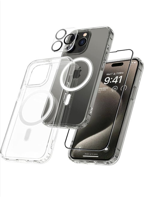 iPhone 16 Pro Case Clear Magsafe Ultra Thin Cover Anti-Yellowing Magnetic Cases with Screen Protector and Camera Lens Protector, Full Coverage Set for Apple iPhone 16 Pro 6.3 inch