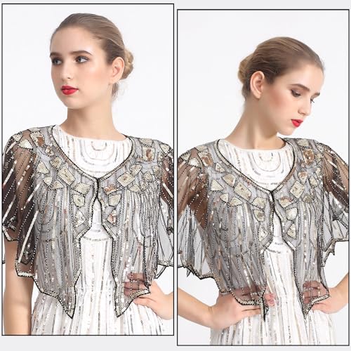 ELECLAND 10 Pieces 1920s Flapper Accessories Set Fashion Roaring 20's Theme Set with Headband Headpiece Long Black Gloves Necklace Earrings for Women (Black Gold) - Image 2