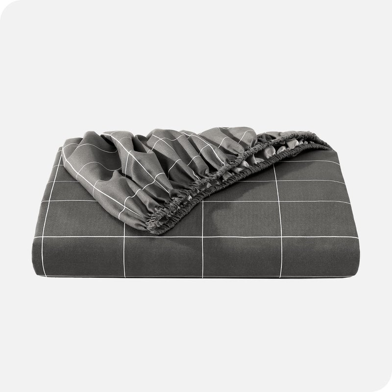 Bare Home Bare Home Fitted Bottom Sheet Twin Size - Premium 1800 Microfiber - Ultra-Soft Hotel Luxury - Deep Pocket - Durable and Long Lasting (Twin  Grid - Grey/White)  - Image 4