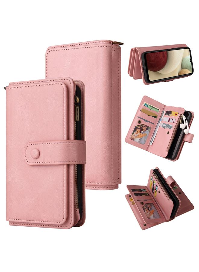 اس-توب جراب لهاتف Samsung Galaxy A12 5G مصنوع من الجلد PU + TPU مع حامل وفتحة لـ 15 بطاقة ومحفظة وجيب بسحاب وحبل - Image 1