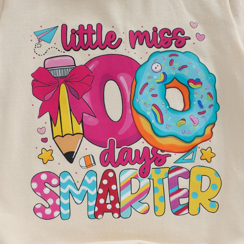 Douhoow Girls 100 Days of School Shirt Short Sleeve Toddler Girl Tops 100th Day of School Shirt Kids (Beige A, 8-9 Years) - Image 4
