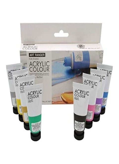 ART RANGER Acrylic Paint Set In Metallic 8 Tubes Each 22 Ml For Painting On Canvas