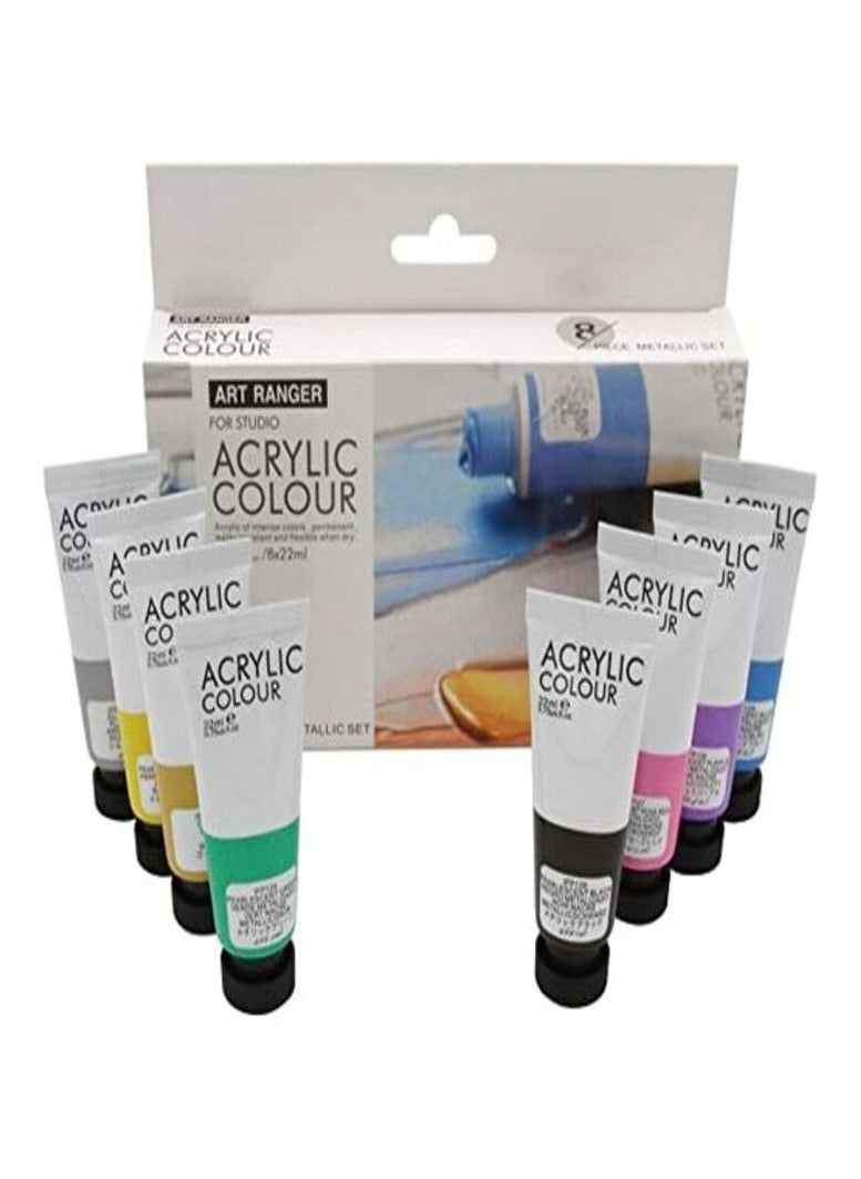 ART RANGER Acrylic Paint Set In Metallic 8 Tubes Each 22 Ml For Painting On Canvas