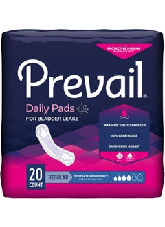 Prevail Daily Pads Bladder Control Pad 9-1/4 Inch Length Moderate Absorbency Polymer One Size Fits Most Female Disposable, BC-012 - Pack of 20