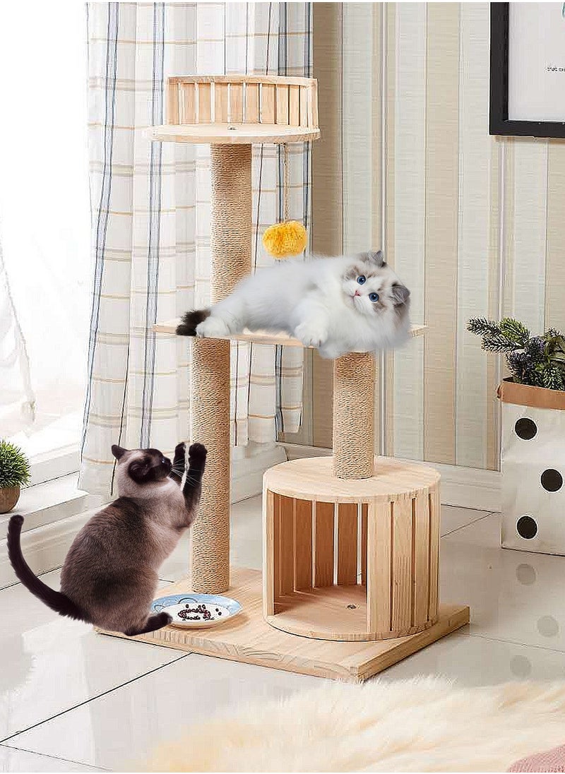 Wooden Pet Cat Climbing Frame Cat Tree Toy With Cat House Cat Jumping Platform Claw Sharpening Cat Scratching Post 38*50*90cm
