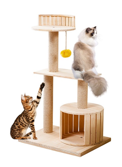 Wooden Pet Cat Climbing Frame Cat Tree Toy With Cat House Cat Jumping Platform Claw Sharpening Cat Scratching Post 38*50*90cm