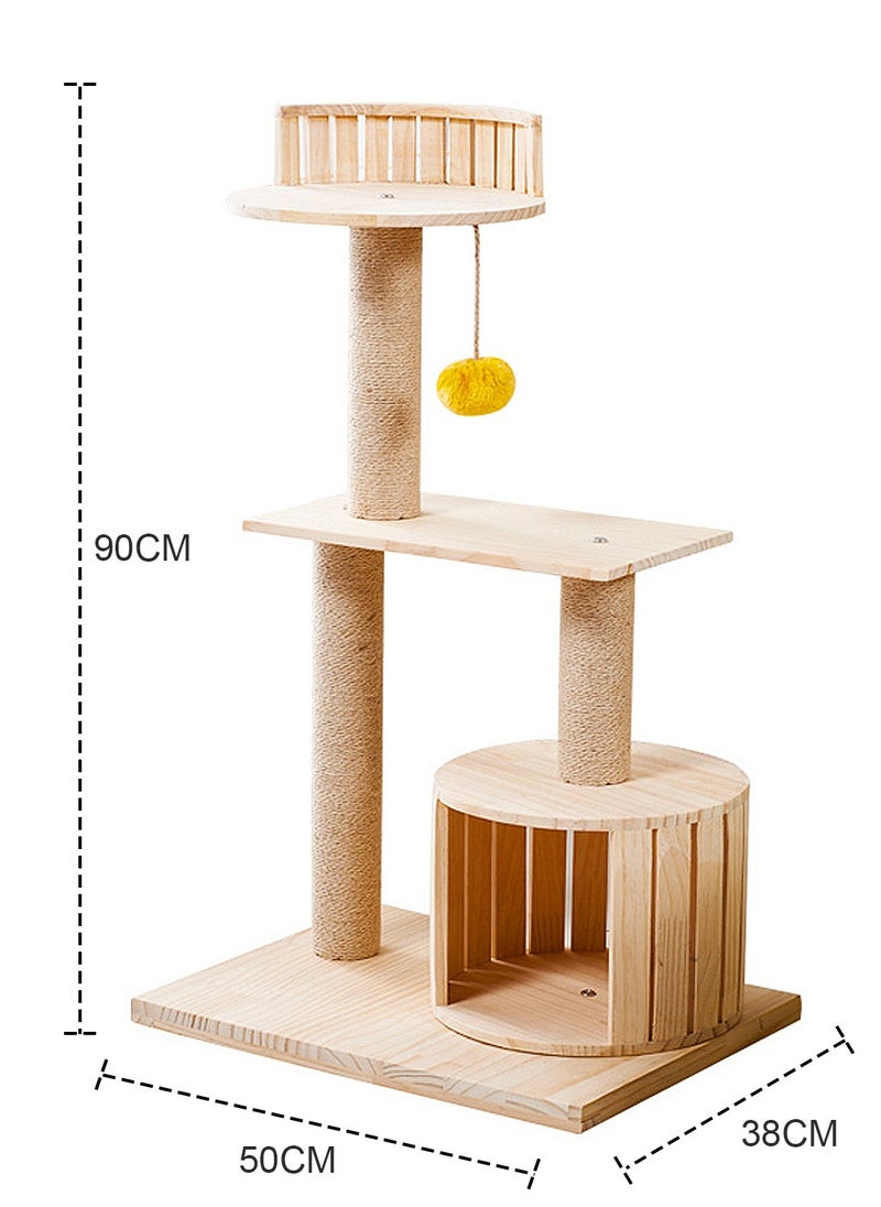 Wooden Pet Cat Climbing Frame Cat Tree Toy With Cat House Cat Jumping Platform Claw Sharpening Cat Scratching Post 38*50*90cm