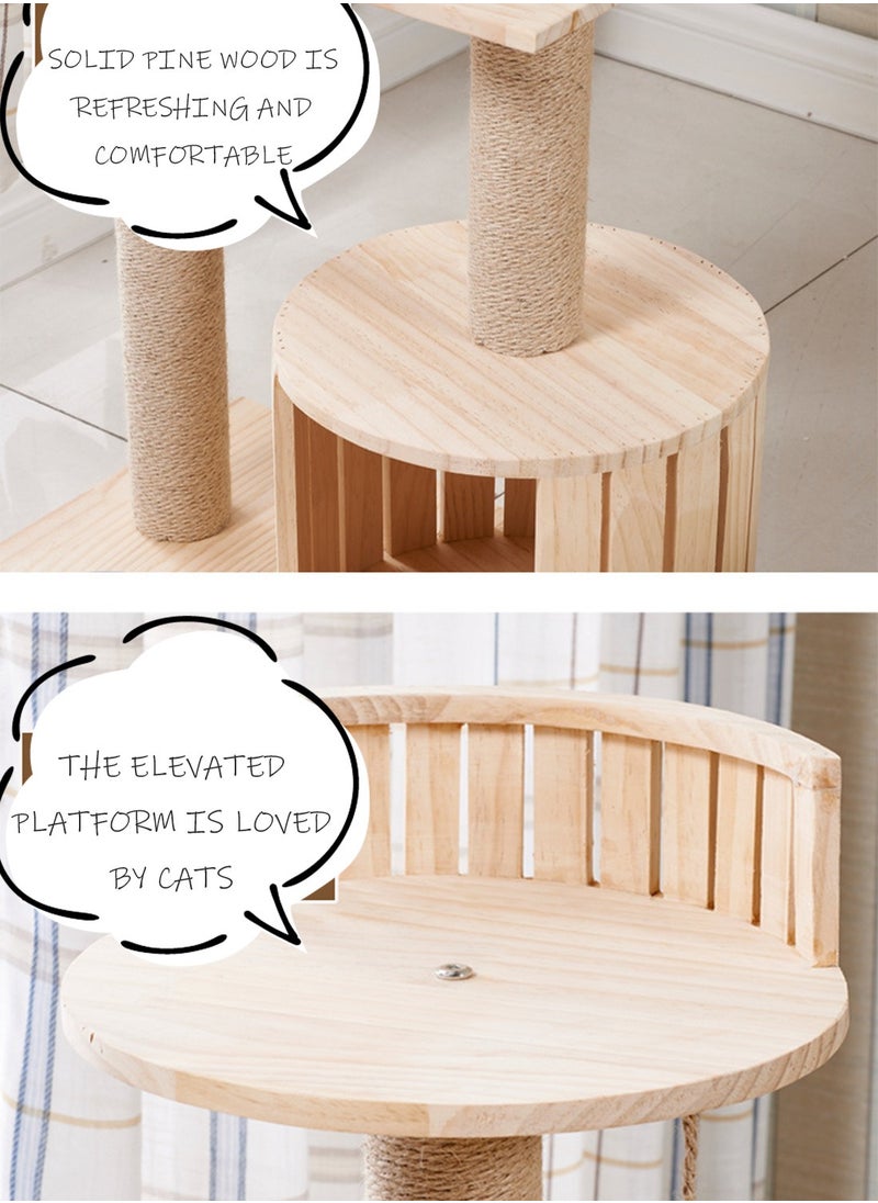Wooden Pet Cat Climbing Frame Cat Tree Toy With Cat House Cat Jumping Platform Claw Sharpening Cat Scratching Post 38*50*90cm
