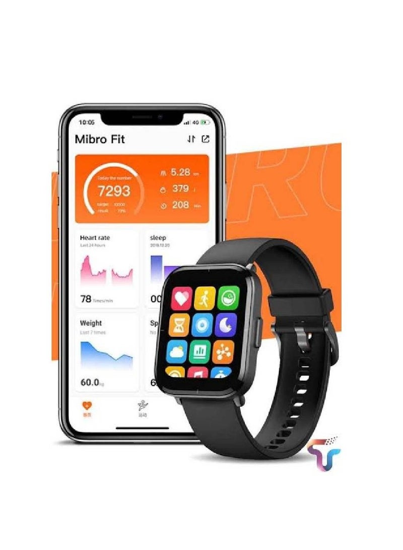 ميبرو ساعة ذكية Mibro Global Version تعمل باللمس معدل ضربات القلب مراقب الأكسجين في الدم عمر بطارية طويل - أسود - Image 3