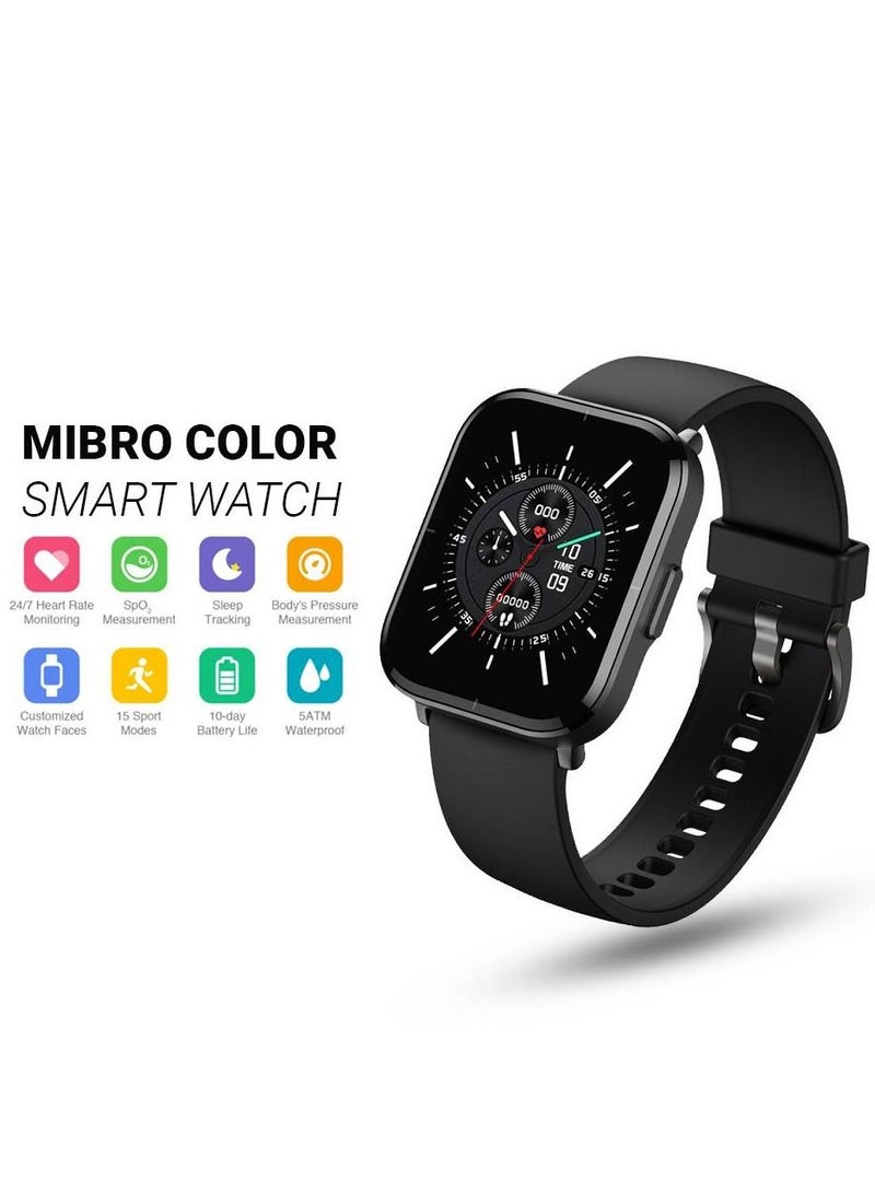 ميبرو ساعة ذكية Mibro Global Version تعمل باللمس معدل ضربات القلب مراقب الأكسجين في الدم عمر بطارية طويل - أسود - Image 2