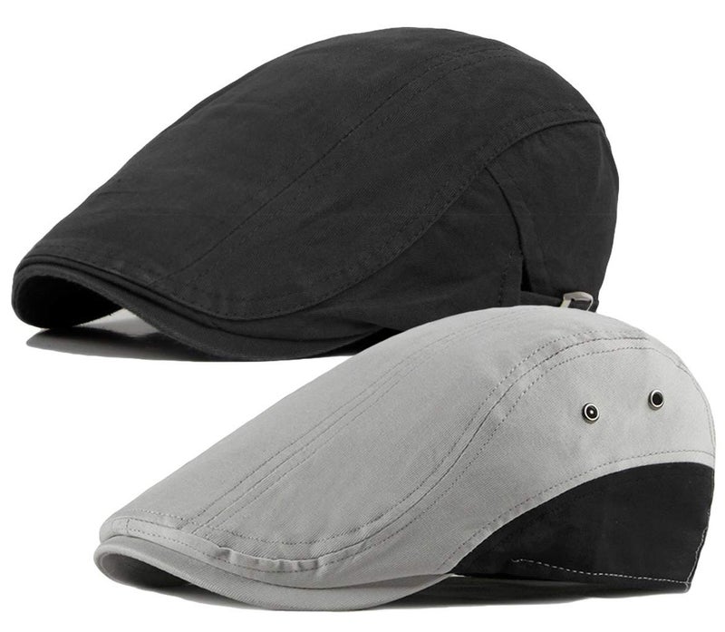 Qunson 2 Pack Men's Cotton Flat Cap Ivy Gatsby Newsboy Hat - Image 1