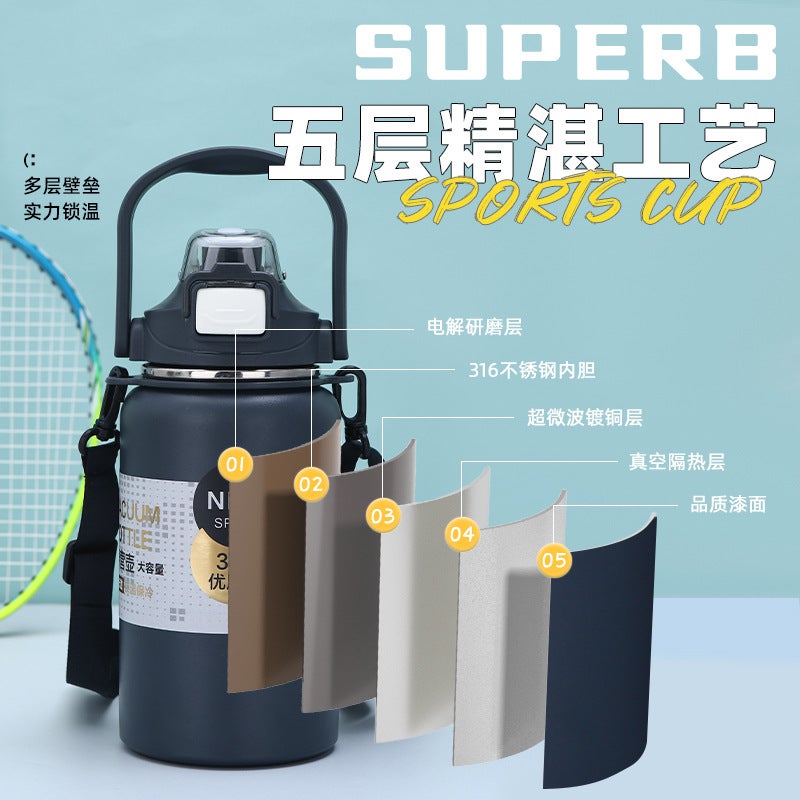 316 Stainless Steel Double Drinking Thermos Cup, One-Click Opening, Outdoor Handle, Travel Pot, Men'S And Women'S Big Belly Sports Water Cup - Image 4