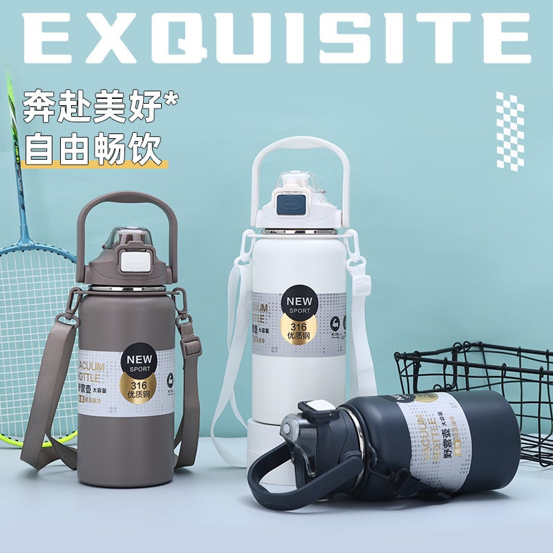 316 Stainless Steel Double Drinking Thermos Cup, One-Click Opening, Outdoor Handle, Travel Pot, Men'S And Women'S Big Belly Sports Water Cup - Image 2