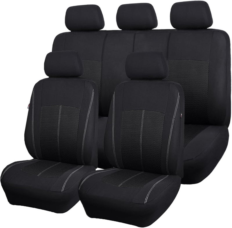 Flying Banner Black Jacquard Car Seat Covers Full Set - Airbag Compatible Auto Protector - Image 1