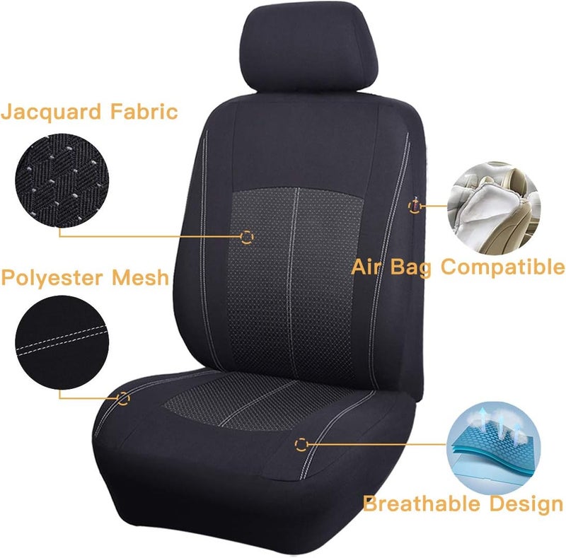 Flying Banner Black Jacquard Car Seat Covers Full Set - Airbag Compatible Auto Protector - Image 2